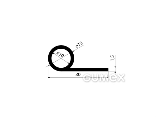 "P" Gummiprofil mit Loch, 30x13/1,5mm, 70°ShA, EPDM, -40°C/+100°C, schwarz, 